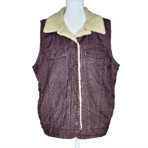 L.L. Bean Vintage Brown Corduroy Sherpa Lined Vest Pockets Women's Large Y2K